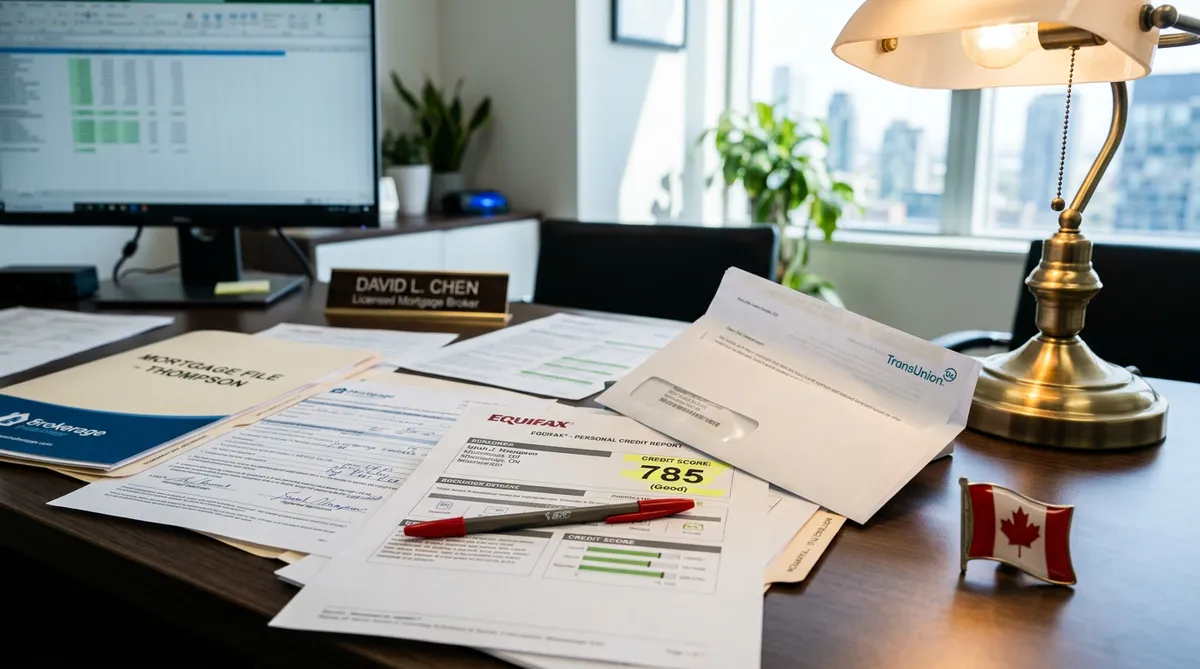 Canadian lender reviewing Equifax and TransUnion credit reports for mortgage application