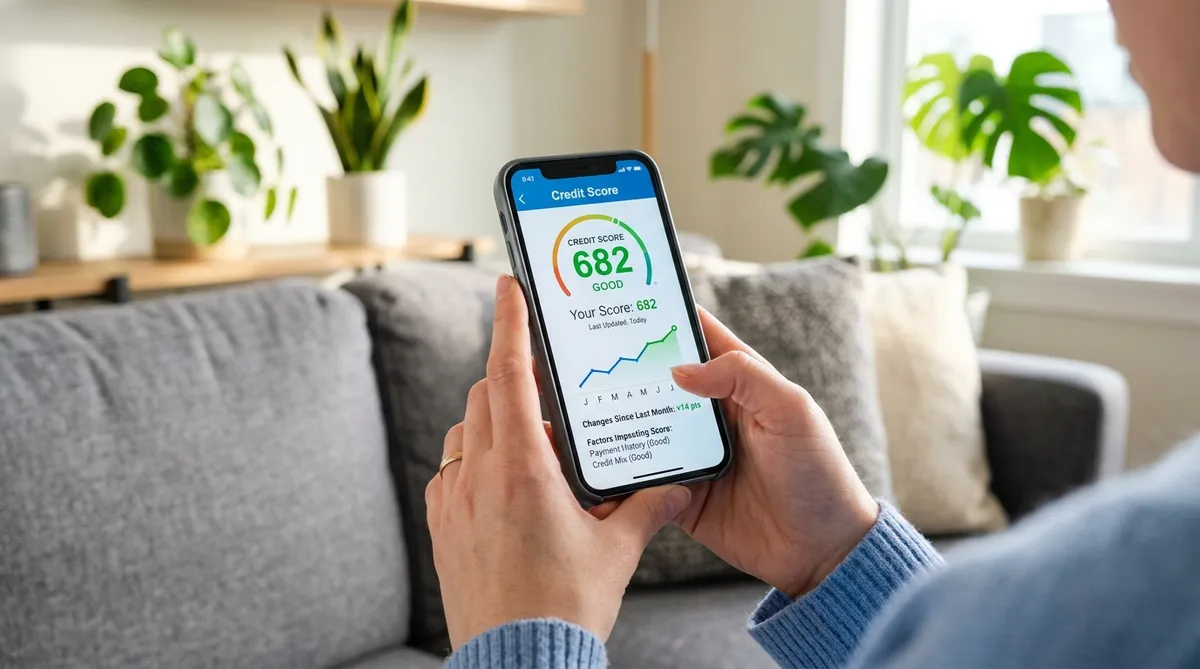 checking credit score on smartphone app while rebuilding credit in Canada