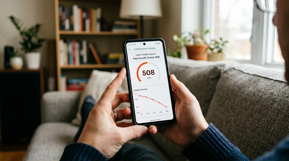 Credit Karma Canada app showing credit score in the low 500s after filing