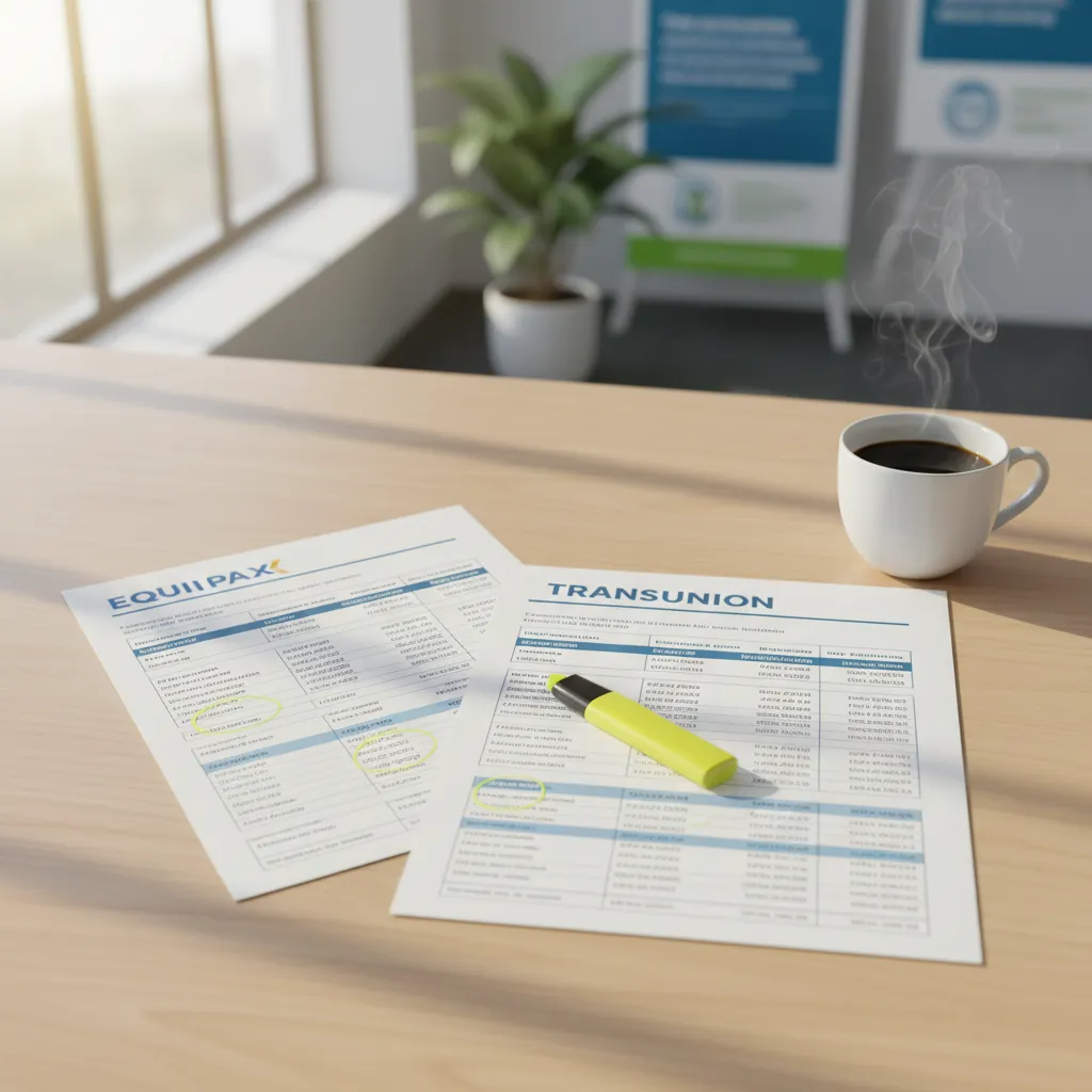 Equifax and TransUnion credit reports side by side showing bankruptcy timeline in Canada