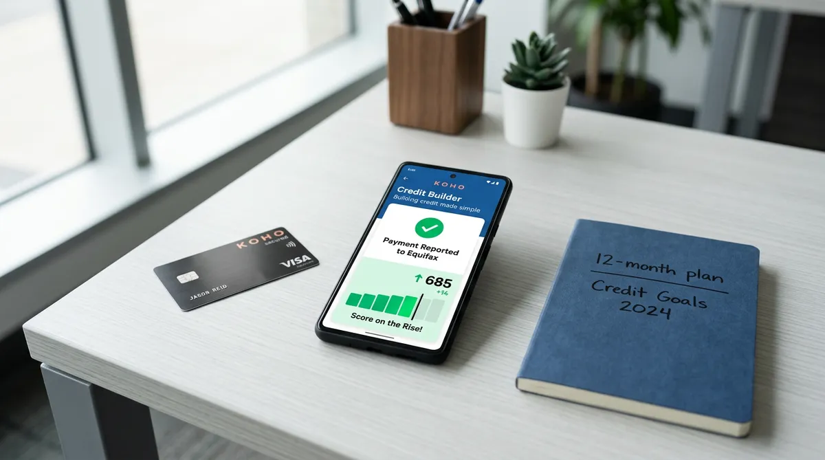 KOHO Credit Builder reporting to Equifax with credit score improvement results