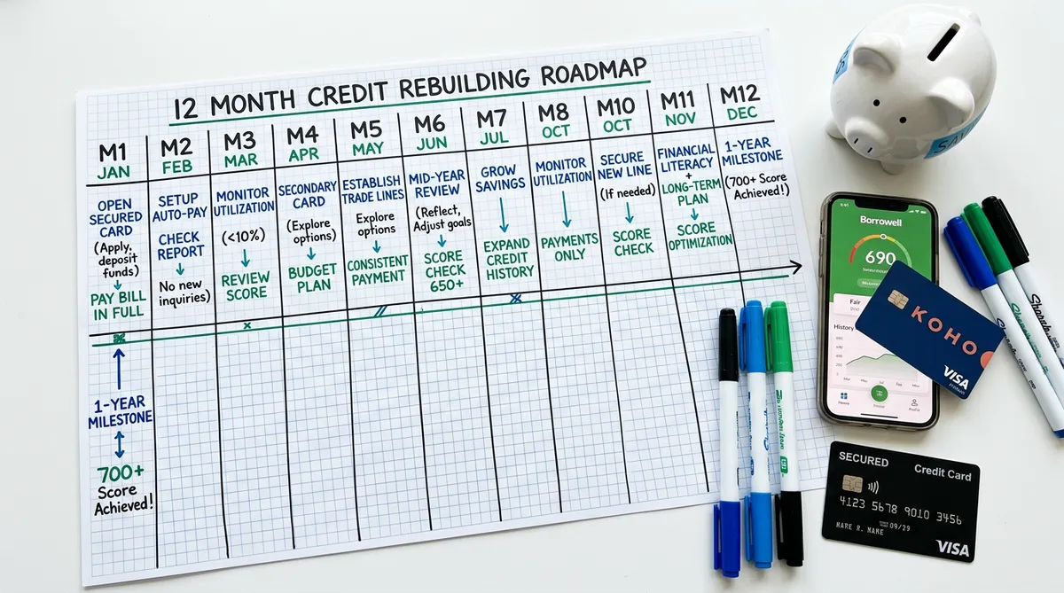 12-month credit rebuilding plan after payday loan collections in Canada