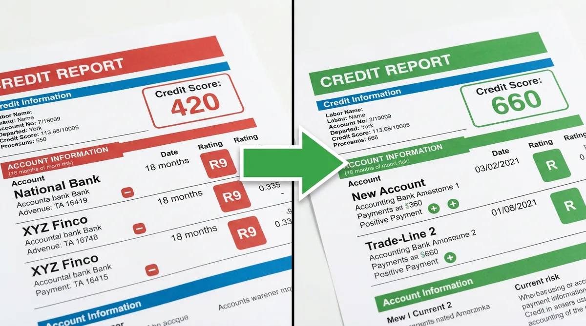 credit score improvement from 420 to 660 within 18 months after bankruptcy in Canada